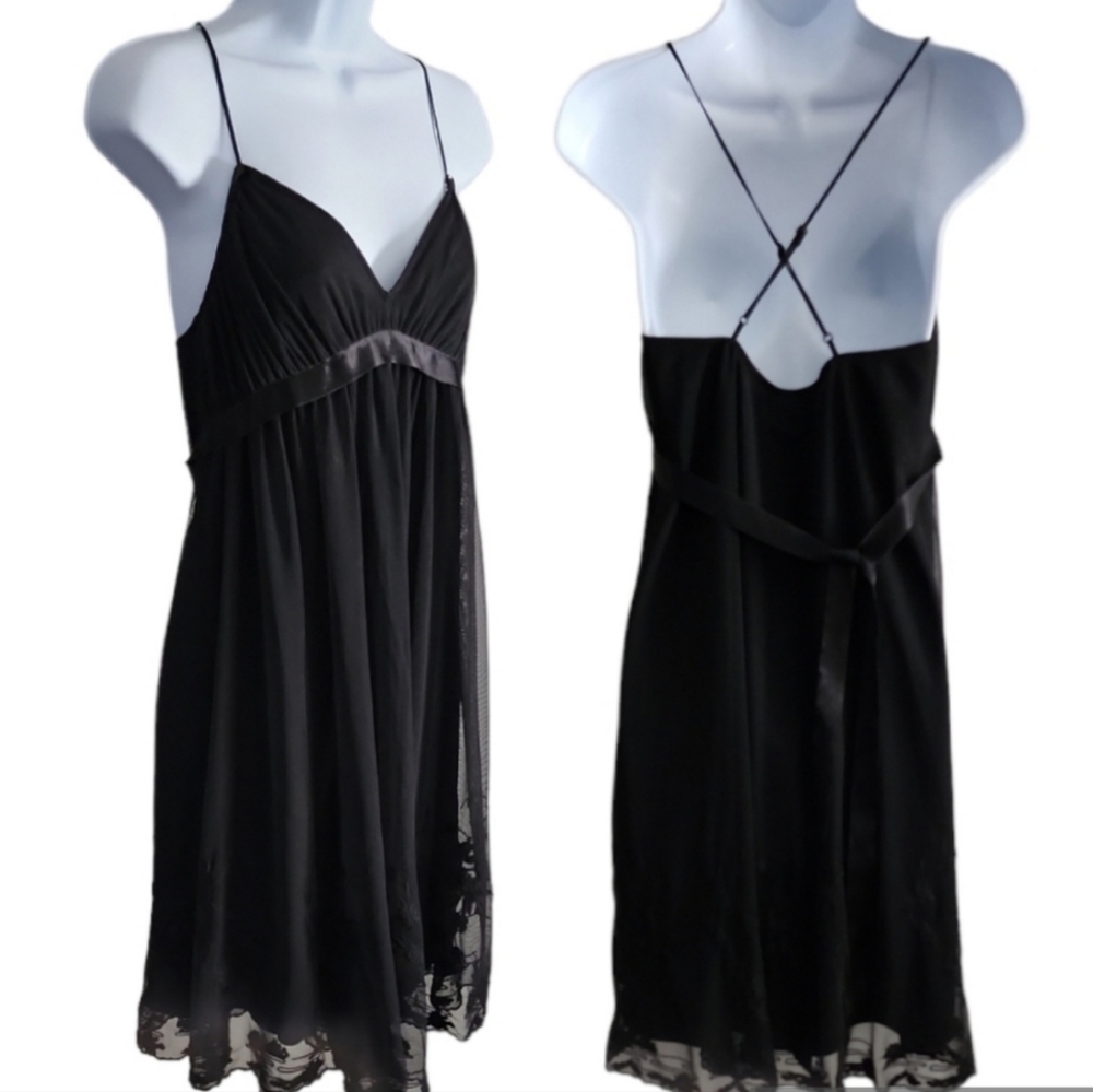 Betsey Johnson Black Coctail Evening Flirty Sheer Embroidered Dress 6